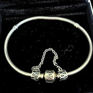 Pandora Sterling Silver Snakechain Charm Bracelet with Safety Chain